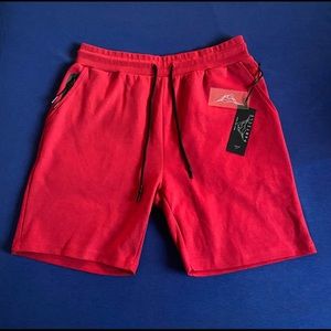 Particle elastic red fleece shorts